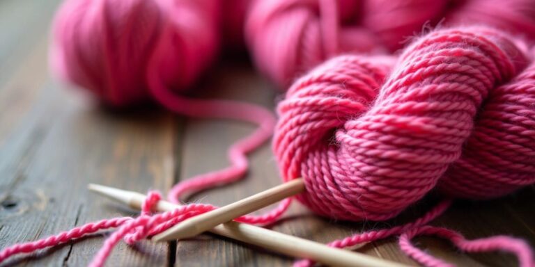 Pink yarn with knitting needles