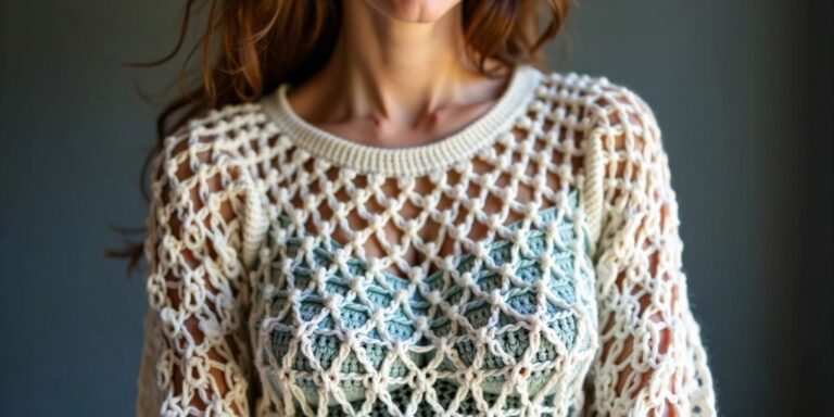 Person wearing a stylish crochet sweater.
