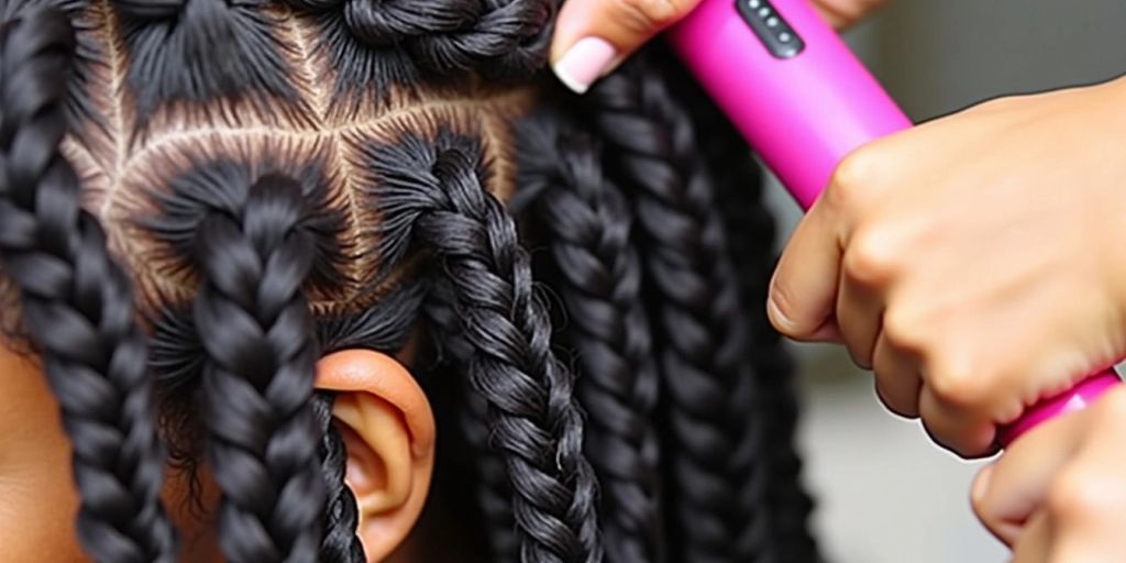 Hands curling crochet braids with a wand