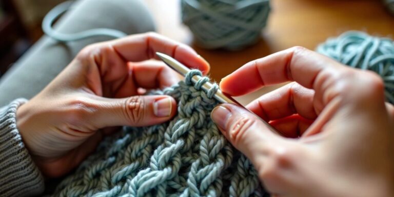 Hands crocheting with herringbone stitch