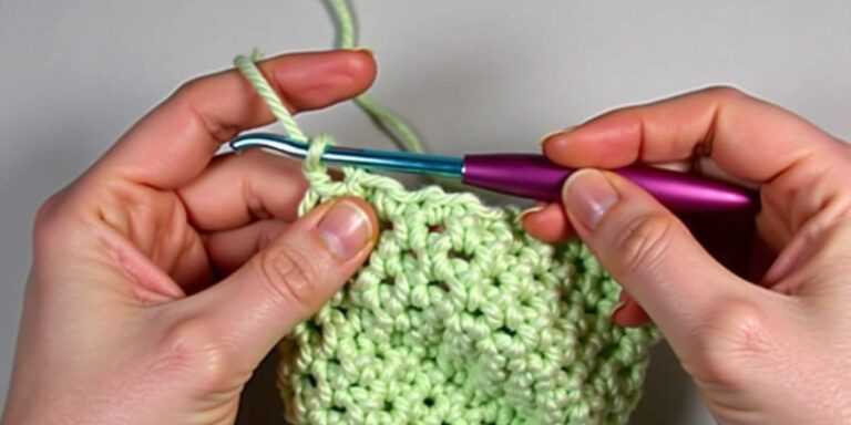 Hands crocheting with a hook and yarn