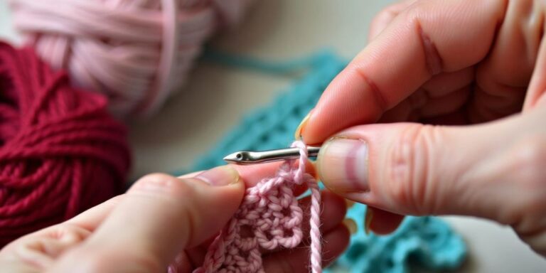 Hands crocheting a picot stitch