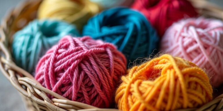 Colorful DK cotton yarn balls in a basket.