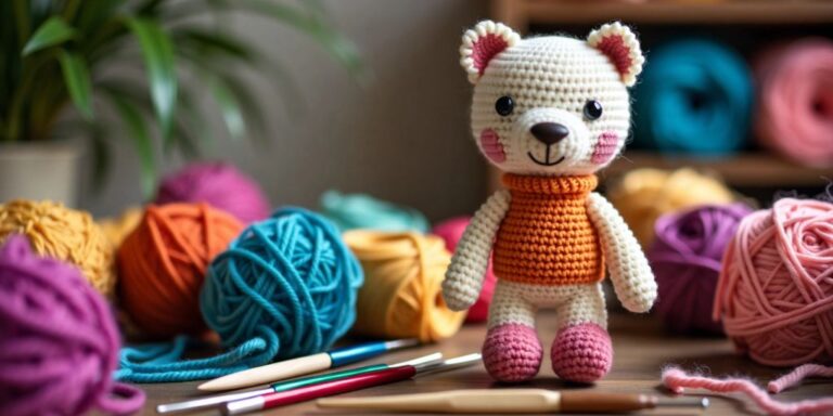 Crafting corner with yarn and crochet hooks
