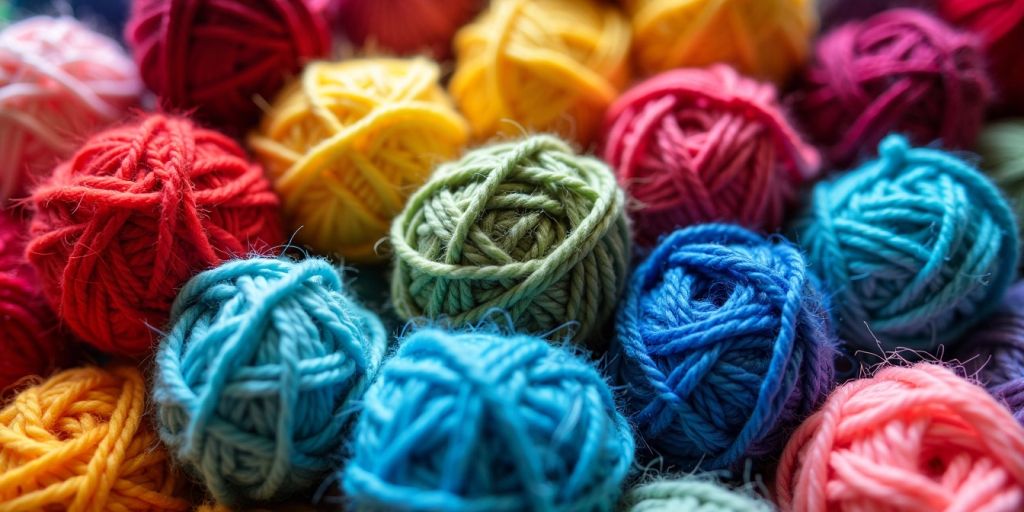 Thick colorful yarn balls close-up