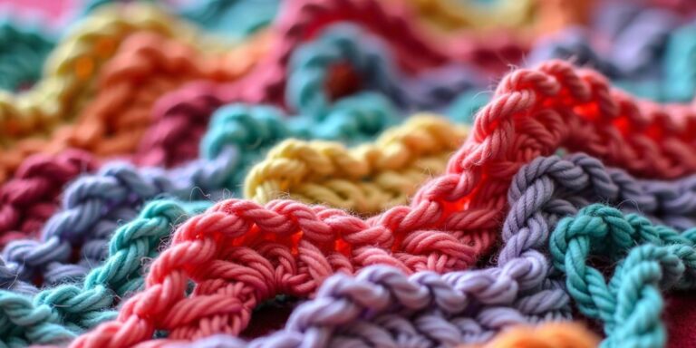 Colorful wiggly crochet pattern close-up