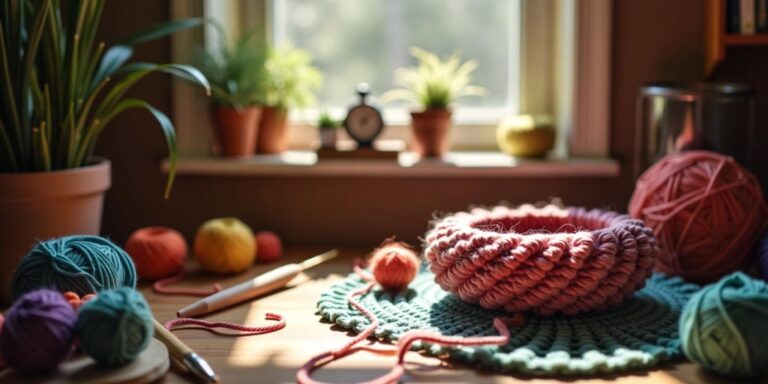 Crafting corner with yarn and crochet hook