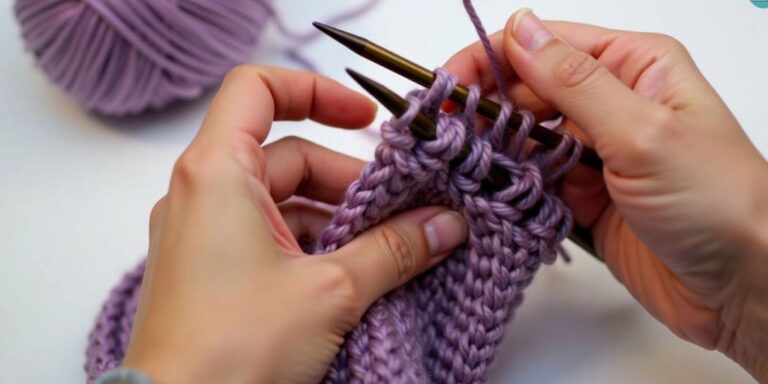Hands knitting with needles and yarn