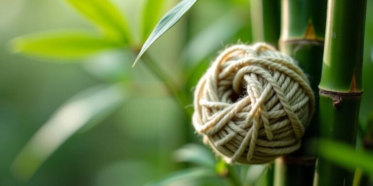 Bamboo stalks with eco-friendly yarn ball