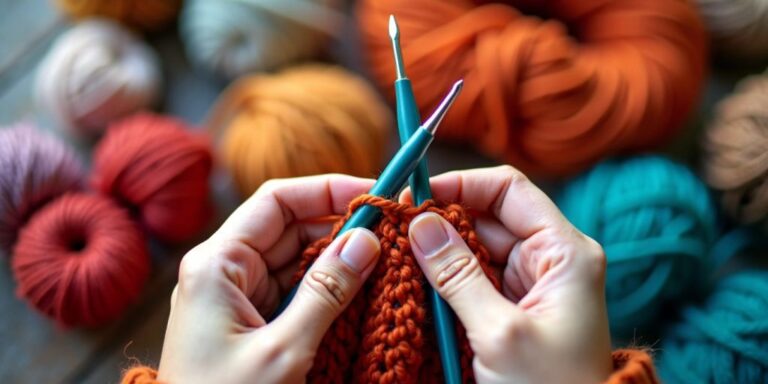 Hands with crochet hooks and knitting needles