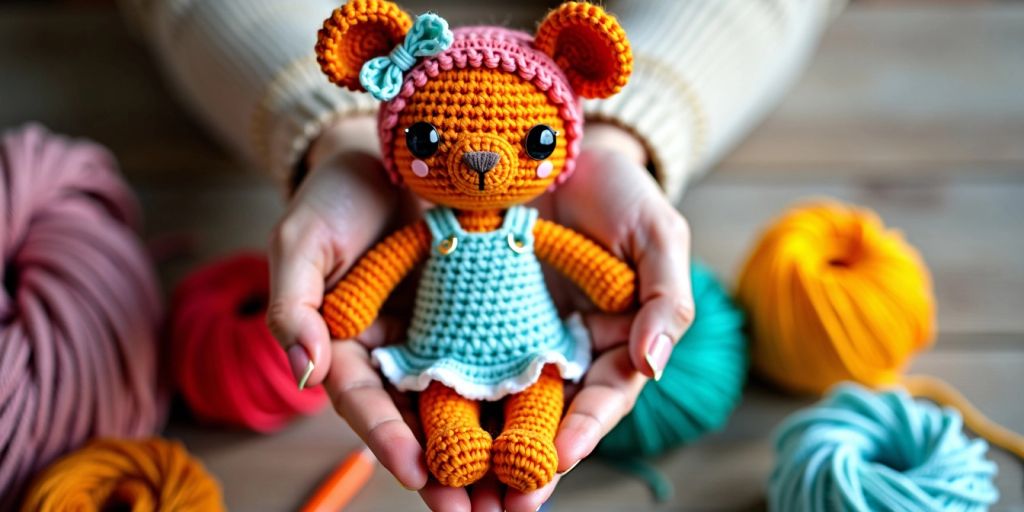 Hand holding a cute crochet doll.