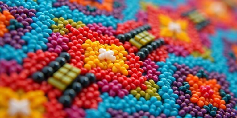 Colorful brick stitch pattern with intricate beadwork