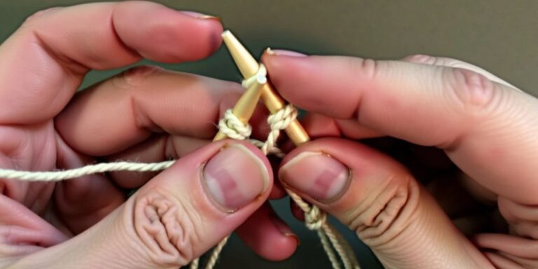 Hands holding doubled yarn strands