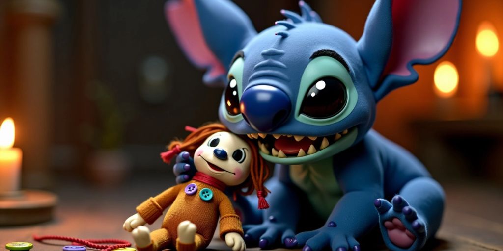 Stitch holding a small voodoo doll