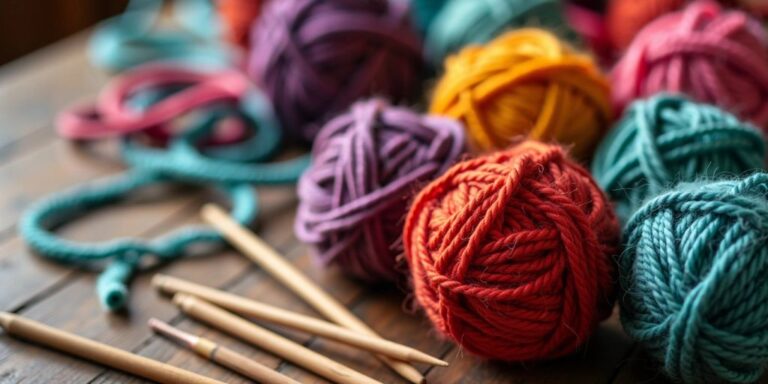 Colorful yarn balls and knitting needles