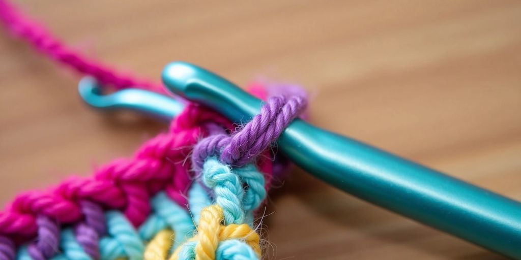 Crochet hook with yarn and magic knot