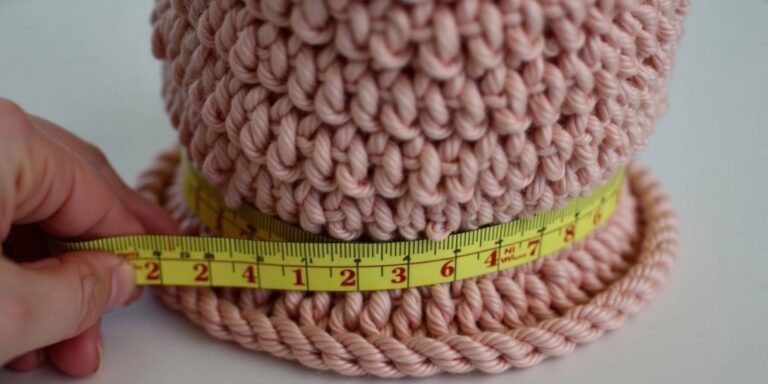 Measuring a crochet hat with a tape measure.