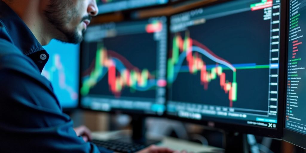 Trader analyzing bat pattern on stock charts.