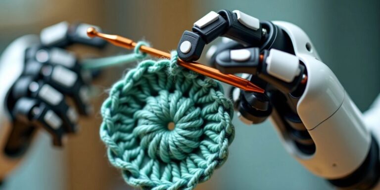 Robotic arm holding crochet hook