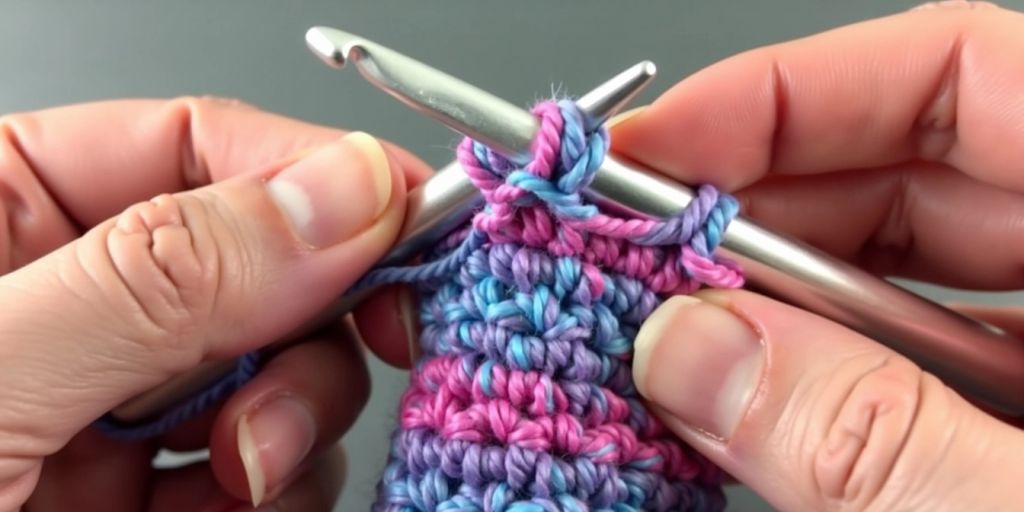 Hands crocheting Apache Tear pattern