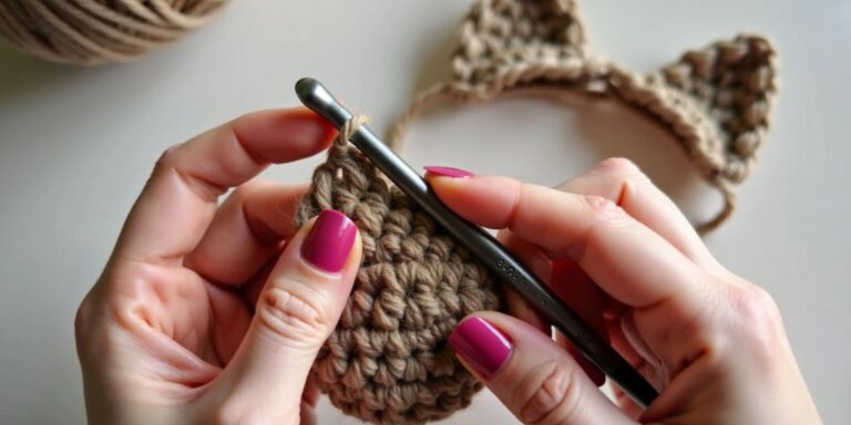 Person crocheting pointed dog ears