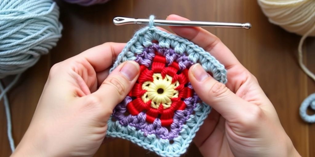 Hands crocheting a small C2C piece.