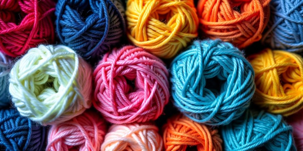 Colorful yarn balls in various textures