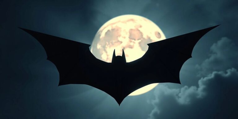 Bat silhouette against full moon