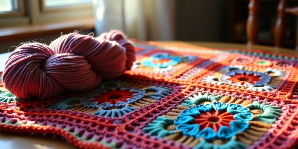 Colorful crochet project with one skein of yarn