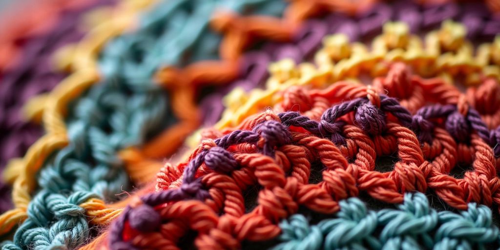 Intricate crochet piece with vibrant colors