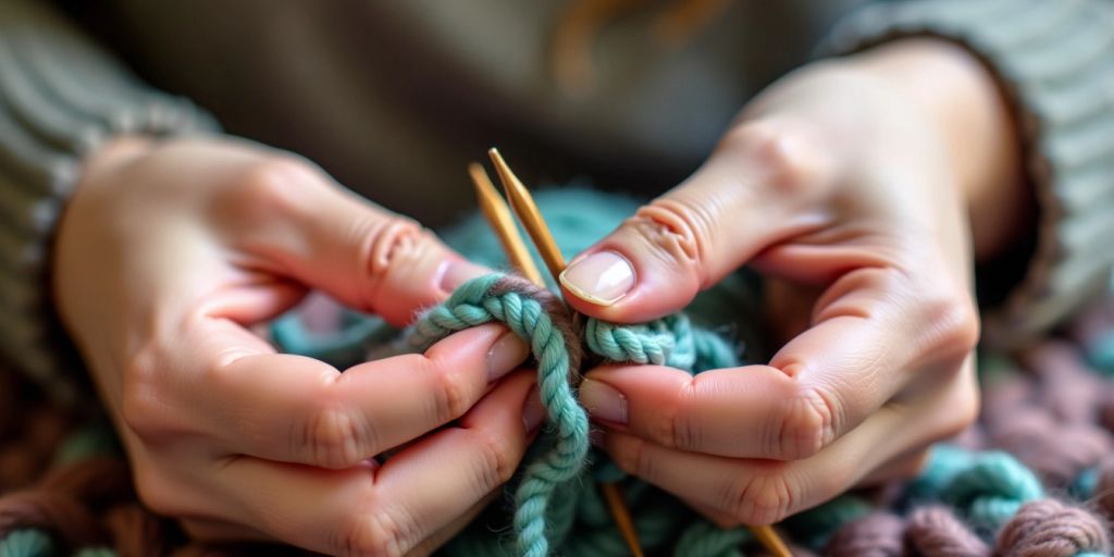 Hands crocheting with colorful yarn