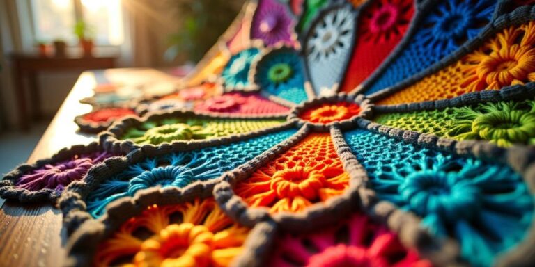 Colorful stained glass crochet close-up