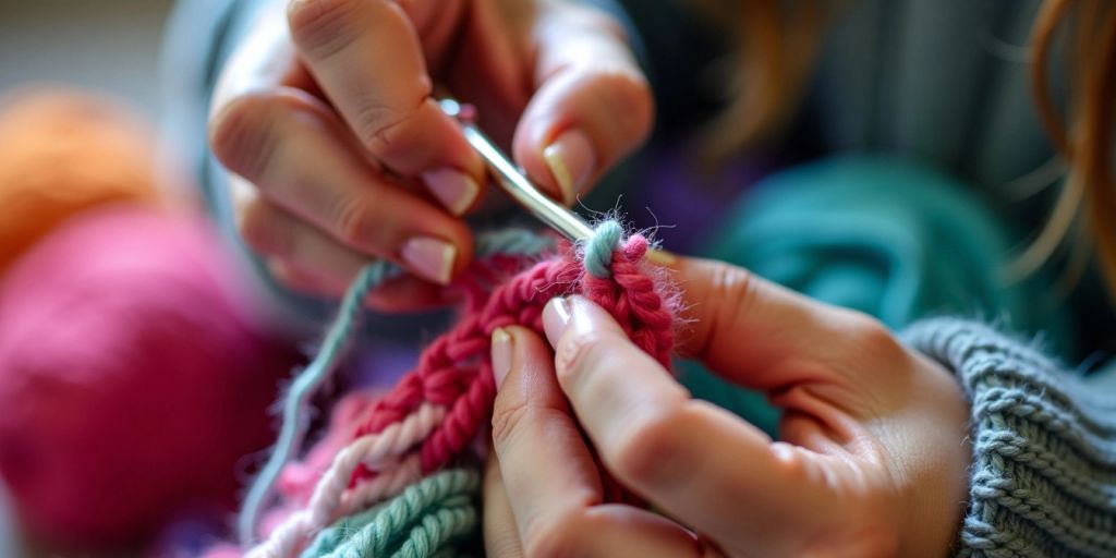 Person crocheting with colorful yarn